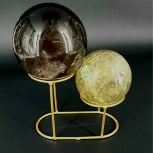 1 Metal Double Sphere Stand - Gold Crystal Ball Holder,  Altar Decor